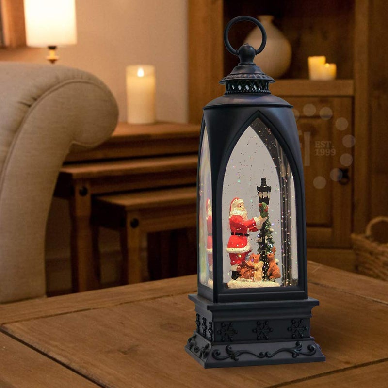 Eldnacele 12  Christmas Snow Globe Lantern Snowman with Music & Timer  USB Lined/Battery Operated Lighted Water Glittering Lantern for Christmas Festival Decoration Gifts - Santa - Image 5